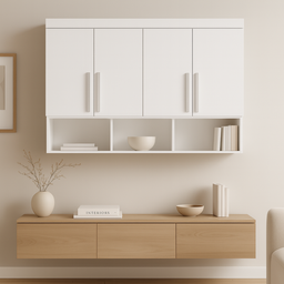 Modulo Ja Georgia Armário Aereo 1,47m Branco Fosco - 3 Modulo Ja Georgia Armário Aereo 1,47m Branco Fosco - 3