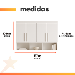 Modulo Ja Georgia Armário Aereo 1,47m Branco Fosco - 4 Modulo Ja Georgia Armário Aereo 1,47m Branco Fosco - 4