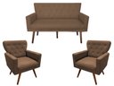 Ver imagem 1 de Kit Namoradeira + 2 Poltronas Decorativa Aurora Suede Marrom Pés Madeira Mz Decor