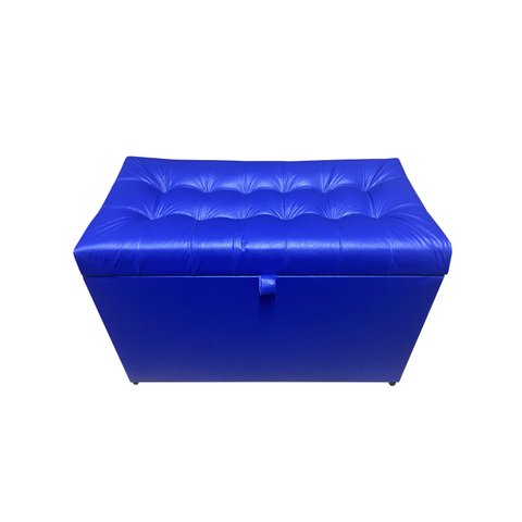 Puff Baú Retangular Estofado C/ Pistão À Gás - Azul Royal Corino