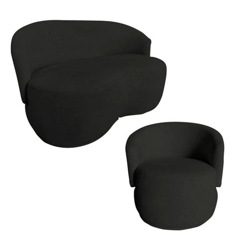 Kit Namoradeira + Poltrona Decorativa Beatriz Orgânica Veludo Preto