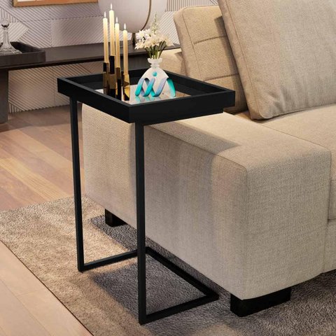 Mesa Lateral para Sofá com Espelho Preto Preto 4774 Luxo Jb Bechara