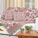 Ver imagem 1 de Kit 5 Peças Xale para Sofá 1,35x1,35m com Almofadas Cheias Dupla Face Grécia Jacquard Cor Vinho