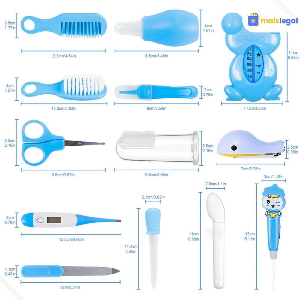 Kit Mochila Bolsa Maternidade e Higiene Bebê Neném 13 Itens:cinza+azul - 8