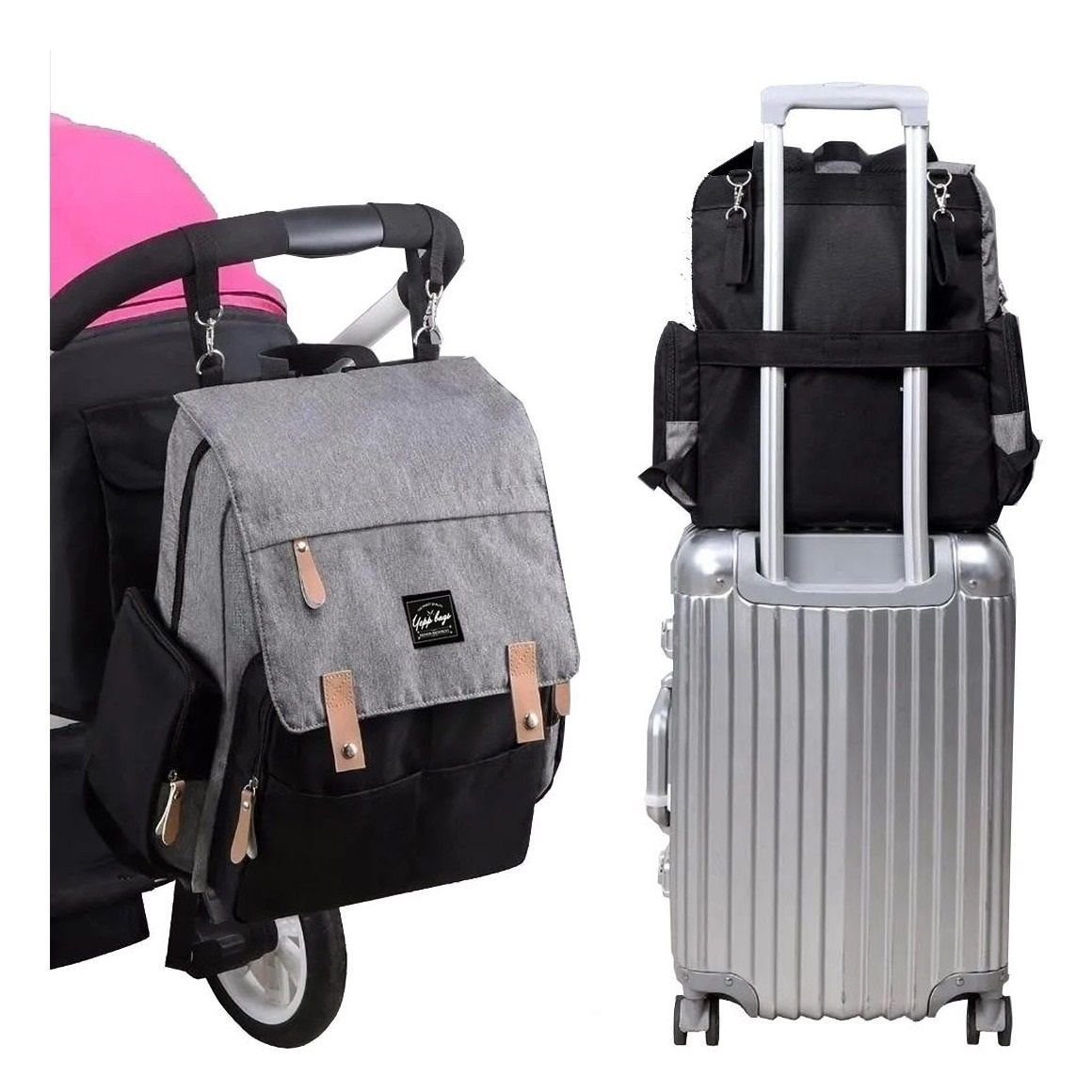 Kit Mochila Bolsa Maternidade e Higiene Bebê Neném 13 Itens:cinza+azul - 7