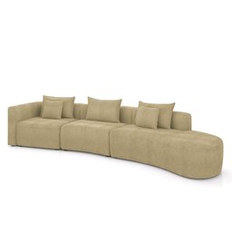 Sofá Curvo Decorativo Kimiko 427cm 5 Lugares Sala de Estar com Chaise Bouclê Bege G52 - Gran Belo - 2
