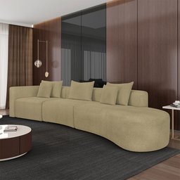 Sofá Curvo Decorativo Kimiko 427cm 5 Lugares Sala de Estar com Chaise Bouclê Bege G52 - Gran Belo - 1