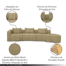 Sofá Curvo Decorativo Kimiko 427cm 5 Lugares Sala de Estar com Chaise Bouclê Bege G52 - Gran Belo - 3