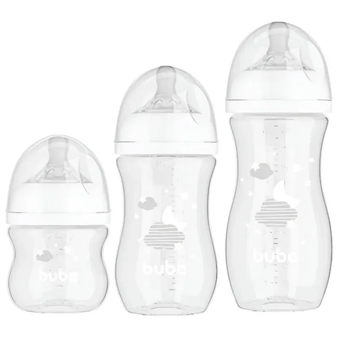 Kit Buba 3 Mamadeiras Easy Flow Branco Nuvem Anticólica