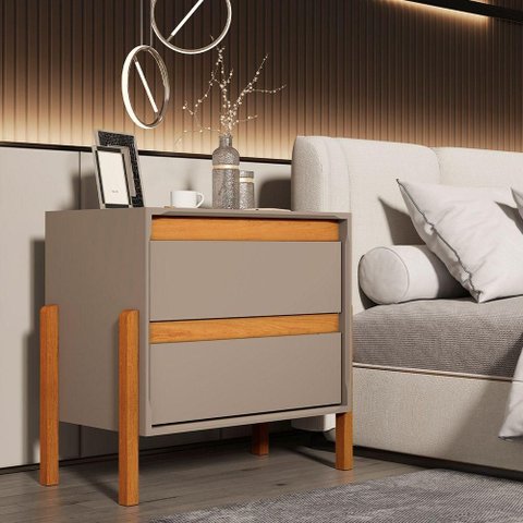 Mesa de Cabeceira Verona 2 Gavetas MDF-MDP Moderno Cinza Infantile Móveis