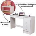 Ver imagem 2 de Penteadeira Escrivaninha Compacta com Espelho e 3 Gavetas para Maquiagem ou Estudos