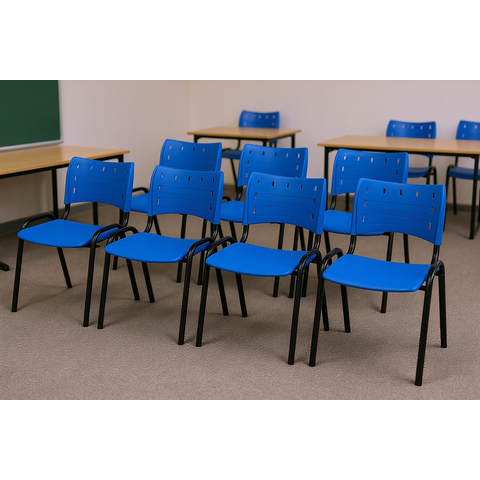 Kit 8 Cadeiras Iso Fixa Empilhável Escola Igreja Salão:azul
