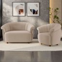 Ver imagem 2 de Kit Namoradeira 2 Lugares e Poltrona Decorativa Orgânica Perseu M03 Veludo Bege - Lyam Decor