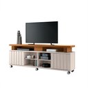 Ver imagem 1 de Bancada Decorativa Briz 1.3 Porta Deslizante Tv até 70 Pol Off White/cinamomo G26 - Hb Móveis
