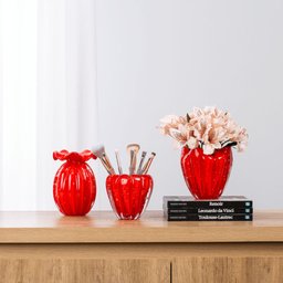 Cachepot De Decoração Em Murano Vermelho Intenso Nino M - 2