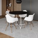 Ver imagem 1 de Mesa Jantar Industrial Preta 110Cm Redonda Base V Ferro Branco C/4 Poltronas Brancas Madeir Preto