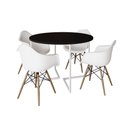 Ver imagem 6 de Mesa Jantar Industrial Preta 110Cm Redonda Base V Ferro Branco C/4 Poltronas Brancas Madeir Preto