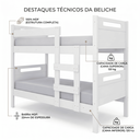 Ver imagem 4 de Beliche Solteiro Elo Reforçada 100% MDF Vira Duas Camas com Grade de Proteção - Branco