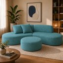 Ver imagem 1 de Sofá e Puff Orgânico Virginia 200cm Sala Suede: Azul-Turquesa