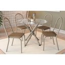 Ver imagem 1 de Conjunto: Mesa Sala Jantar Volga C/ Tampo de Vidro 95cm e 4 Cadeiras Holanda Niquel - Capuccino -