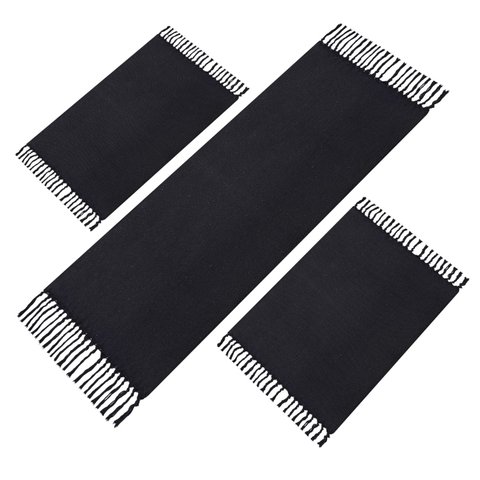 Tapete para Cozinha Preto Passadeira 3 Peças