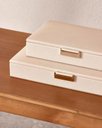 Ver imagem 2 de Caixa em MDF com Revestimento em PU Bege e Metal Dourado 21x12x4,5cm