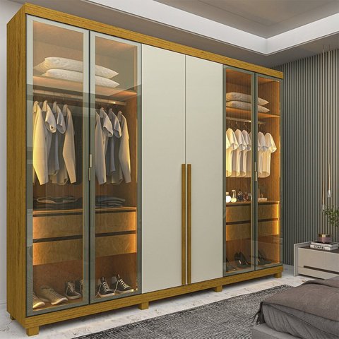 Guarda-Roupa Casal 6 Portas com 4 Portas Reflecta com Pés com LED Imperatriz 100% MDF