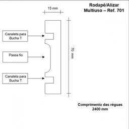 Rodapé de MDF 7cm x 15mm x 2,40m Guarnição Lisa Moldufama 702 - 2