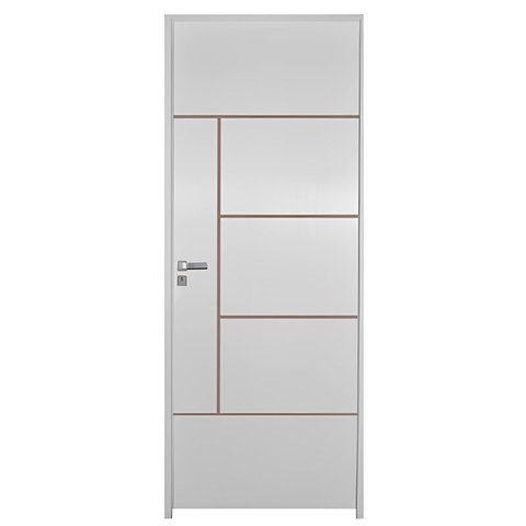 Porta de Madeira Semi-oca Primer Atenas Frisada Bat.11 Cm Eco Fech. Inter Modena-210x72 Lado Direito