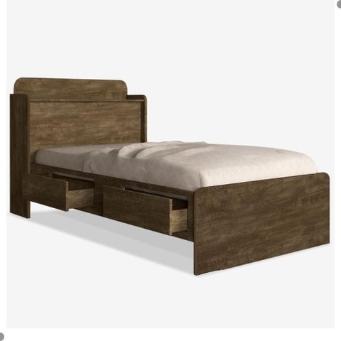 Cama Solteiro Tamires Baú Castanho com Gavetas