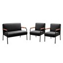 Ver imagem 1 de Kit Namoradeira + 2 Poltronas Jade Braços Metal Decoração Recepção Sala - Veludo Preto