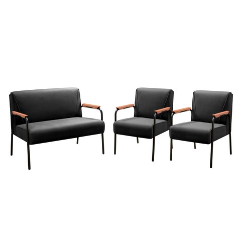 Kit Namoradeira + 2 Poltronas Jade Braços Metal Decoração Recepção Sala - Veludo Preto