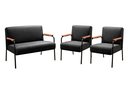 Ver imagem 1 de Kit Namoradeira + 2 Poltronas Jade Braços Metal Decoração Recepção Sala - Veludo Preto