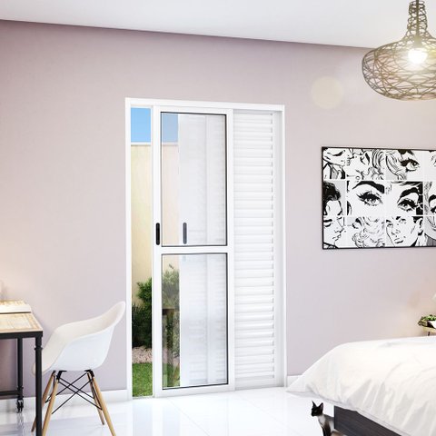 Porta Balcão de Aluminio 3 Folhas 213x150 Riobras Aluminio Branco