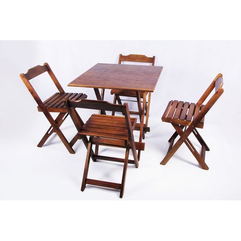 Conjunto Mesa de Madeira Dobrável com 4 Cadeiras - Imbuia
