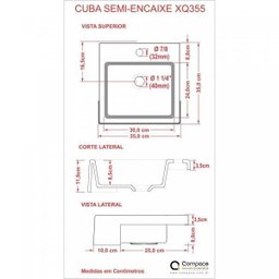 Cuba de Semi Encaixe para Banheiro XQ355 Quadrada Compace - 3