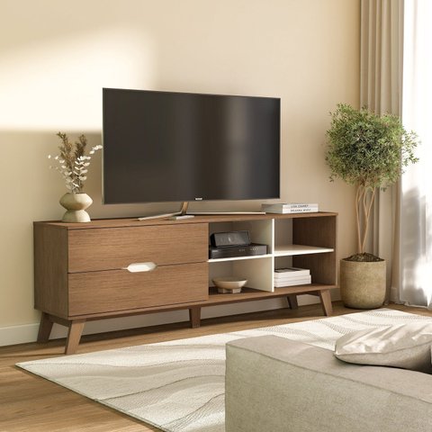 Rack para TV até 75 Polegadas 2 Gavetas Verona Artely Cinamomo /Off White