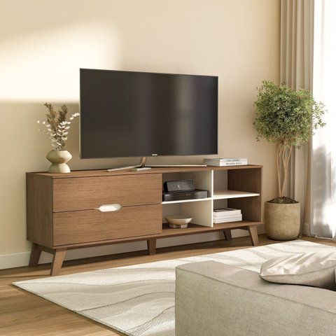 Rack para TV até 75 Polegadas 2 Gavetas Verona Artely Cinamomo /Off White