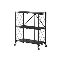 Estante Rack D Aço Dobrável Preta C 3 Prateleiras e Rodízios - 2