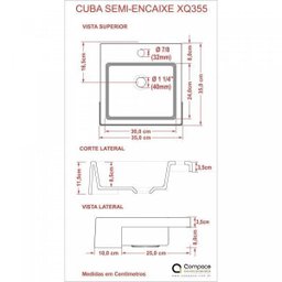 Cuba de Semi Encaixe para Banheiro XQ355 Quadrada Compace - 3