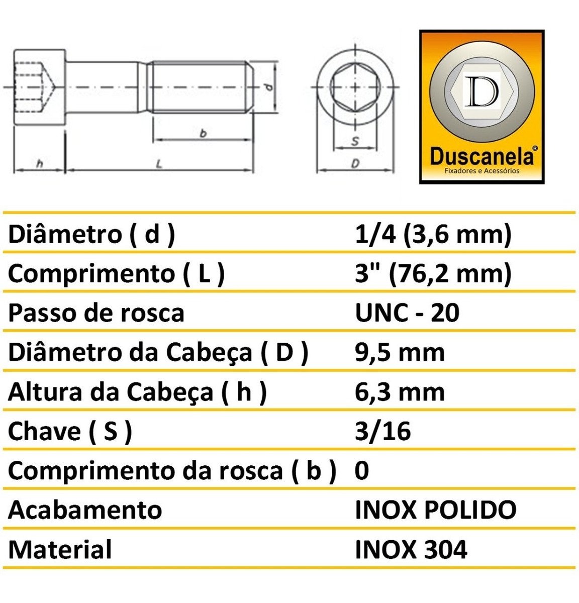 Parafuso Allen Com Cabeça Cilíndrica 1/4 X 3 - 10 Pçs - 2