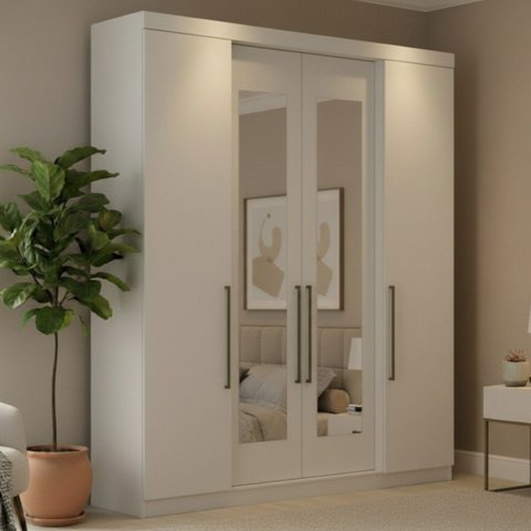 Guarda-Roupa Casal com Espelho 4 Portas 4 Gavetas Berlim