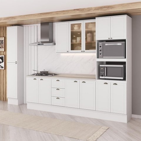 Cozinha Completa com Balcão Milla Zoe Select 13 Portas MDF Branco Móveis Carraro