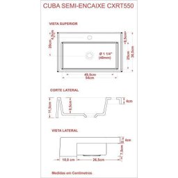 Cuba de Semi Encaixe para Banheiro XRT550 Retangular Compace - 3