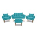 Ver imagem 2 de Kit Namoradeira Sofá Opala + 2 Poltronas Cadeira Opala + 1 puff:azul turquesa