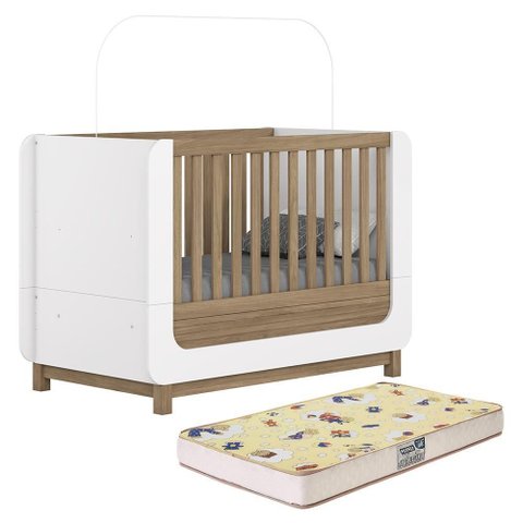 Berço Americano Mini Cama Aconchego Branco/jequitibá com Colchão Supreme - Móveis Henn