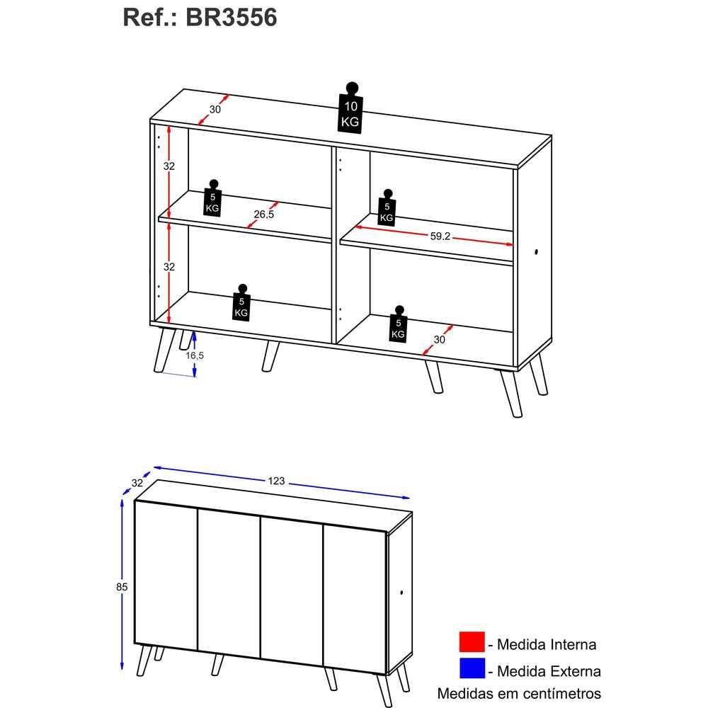 Aparador Buffet 4 Portas Retrô Alemanha Multimóveis BR3556 Branco/Natural - 5