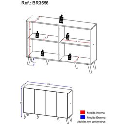 Aparador Buffet 4 Portas Retrô Alemanha Multimóveis BR3556 Branco/Natural - 5