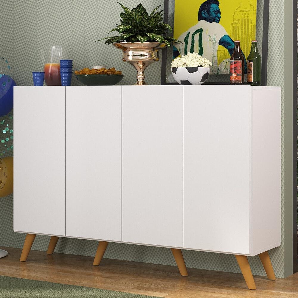 Aparador Buffet 4 Portas Retrô Alemanha Multimóveis BR3556 Branco/Natural - 2