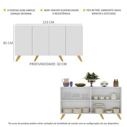 Aparador Buffet 4 Portas Retrô Alemanha Multimóveis BR3556 Branco/Natural - 4